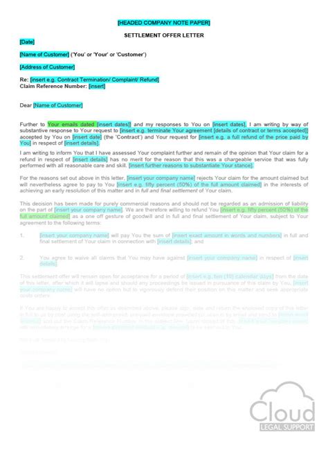 More importantly, marking a letter without prejudice means that it cannot later be admitted in evidence before a court or employment tribunal without the consent of both parties concerned, should settlement negotiations subsequently break down and the dispute come before the court or tribunal. Without Prejudice Settlement Letter Template - Database - Letter Templates