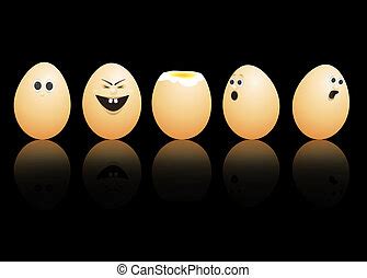 Egg Faces Illustration Depicting A Row Of Brown Eggs With Painted