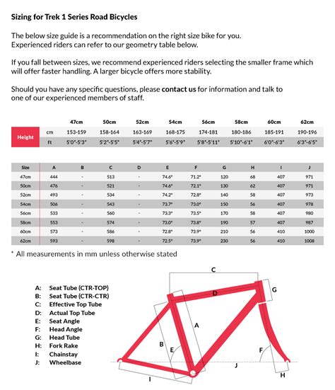 Bike Size Chart Trek