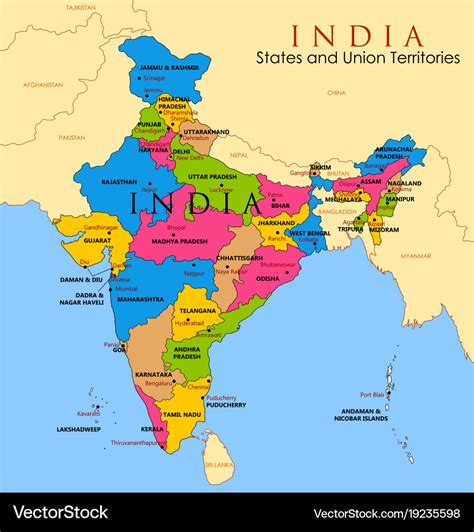Detailed Map India Asia With All States And Vector Image