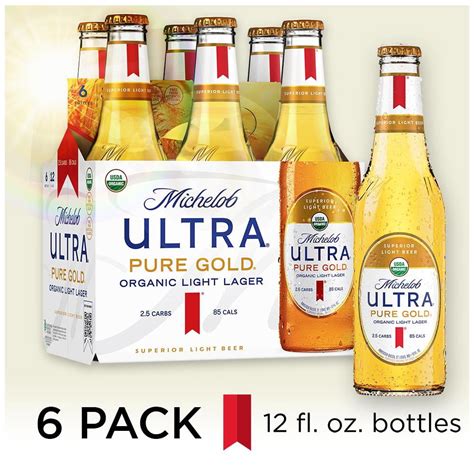 Michelob Ultra Pure Gold Organic Light Lager 6 Pack Beer 12 Fl Oz