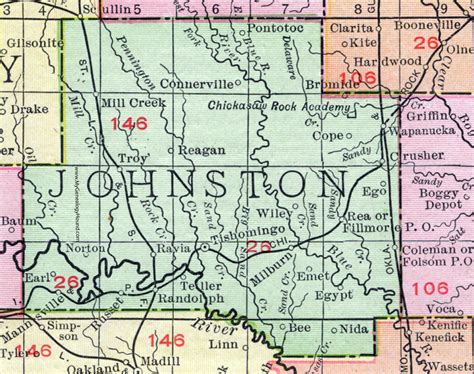 Johnston County Oklahoma 1911 Map Rand Mcnally Tishomingo Wapanucka