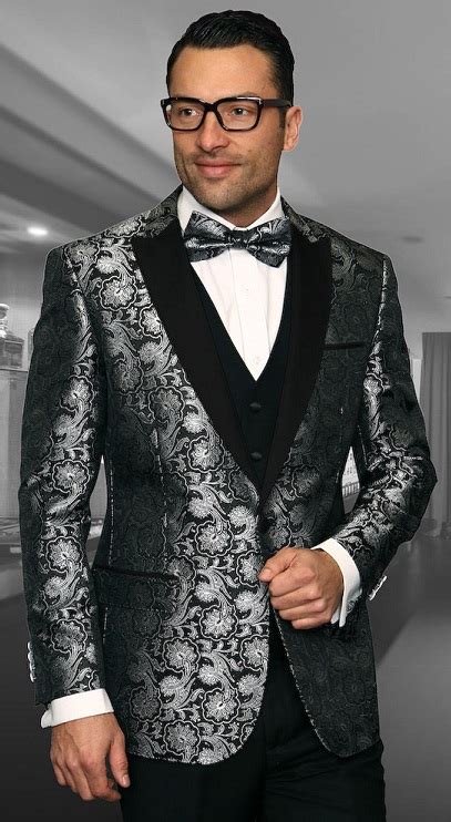 Mens Designer Modern Fit Fashion Suit Black Trendy Tux Statement Bellagio-4