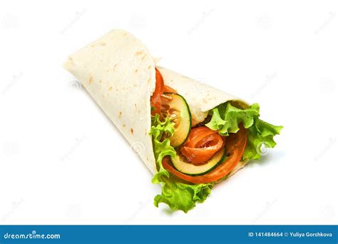 Chicken Fajita Wrap Sandwich On White Background Stock Photo Image Of