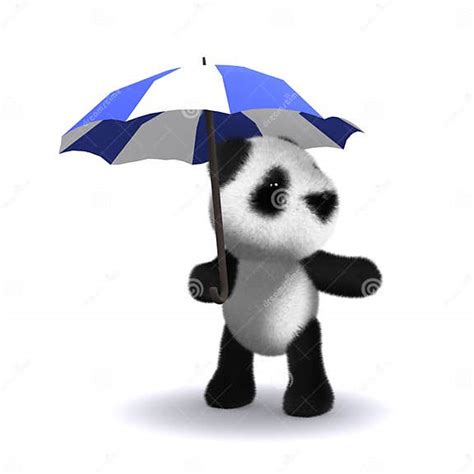 3d Baby Panda Bear Keeps Dry With An Umbrella Stock Illustration