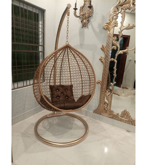Egg Shape Hanging Golden Ring Net Swing Chair Jhoola With Stand