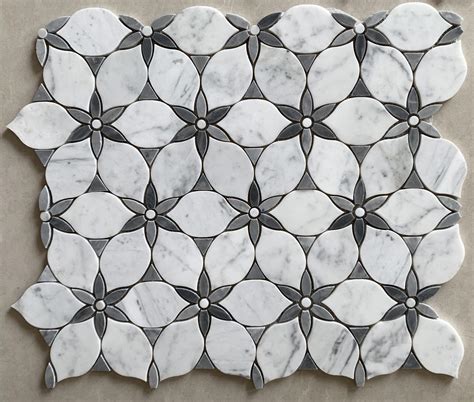 Carrara White Marble Mosaic Flower Pattern Marble Mosaic Grey Marble Tiles