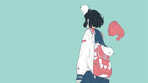 Wallpaper Manga Anime Girls Turquoise Background Simple Background
