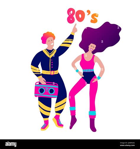 80s Girl And Boy Vector Cartoon Music Party Character Vector