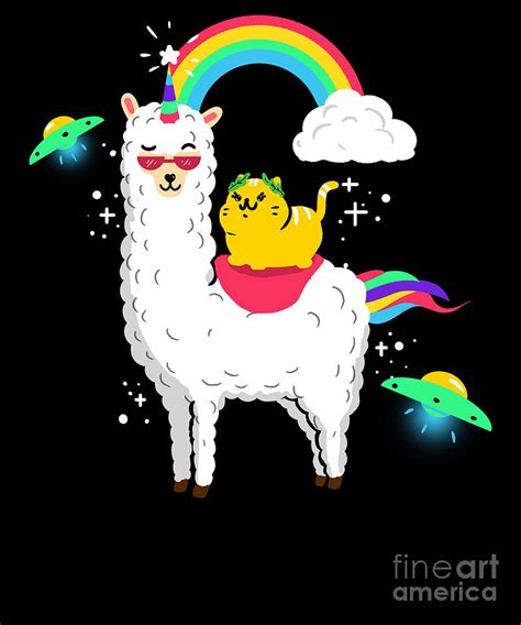 Funny Llamacorn And Cat Unicorn Alpaca Lama T Digital Art By
