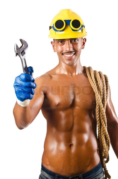 Naked Construction Worker On White Stock Image Colourbox