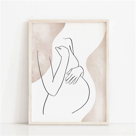 Pregnant Woman Line Art Print Minimalist Pregnancy Belly Etsy