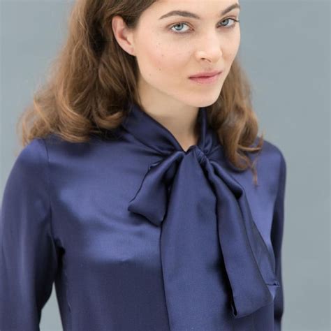 our gorgeous navy blue bow blouse made from 100 italian silk 😍 silk chiffon silk satin bow