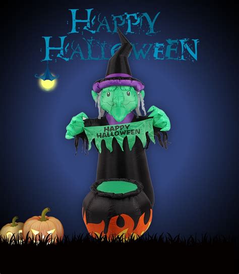18 M Halloween Inflatable Green Witch With Pumpkin Tank For Yard Party