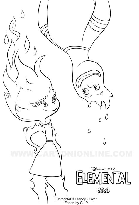 Coloring Page Of Ember And Wade From Disney Pixar S Elemental Disney The Best Porn Website