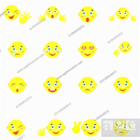 Smilies With Different Emotions And Gestures Set Of 16 Icons On A