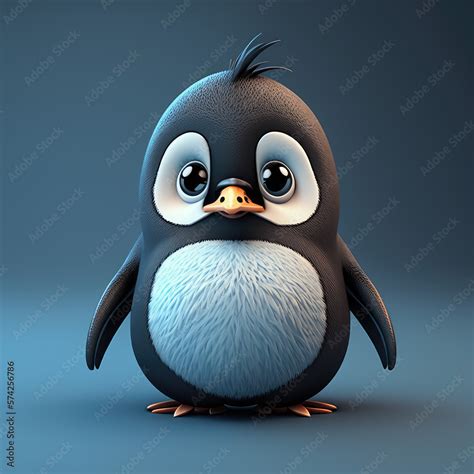Cute Baby Penguin 3d Character Cartoon Pet With Big Eyes 3d Render