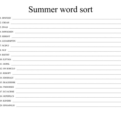 Summer Word Sort Word Scramble Wordmint