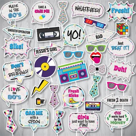 80s Party Printable Photo Booth Props 80s Photo Booth Etsy