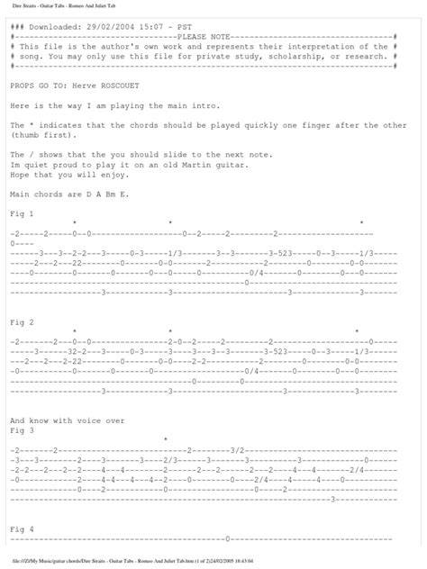 I'll be waiting all there's left to do is run. Dire Straits - Guitar Tabs - Romeo and Juliet Tab