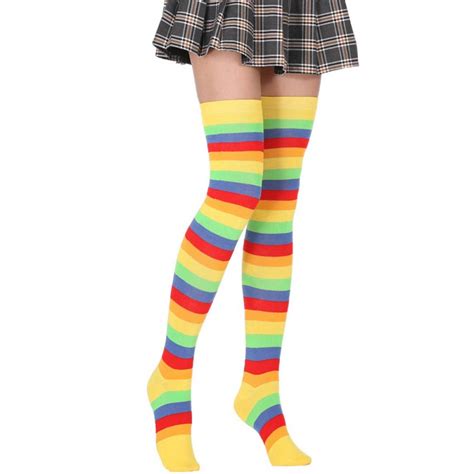 Lovely Rainbow Striped Thigh High Socks Super X Studio