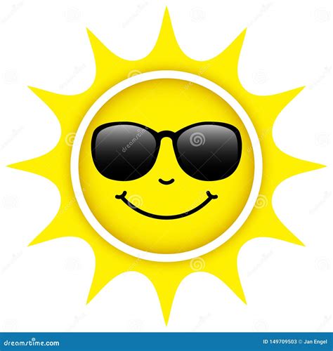 Single Isolated Yellow Sun With Sunglasses Happy Face Stock Vector Illustration Of Head