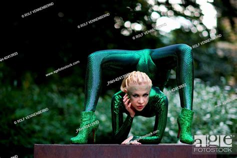 Contortionist Zlata Poses In A Park During A Photo Shooting In Bergisch Gladbach Germany Stock