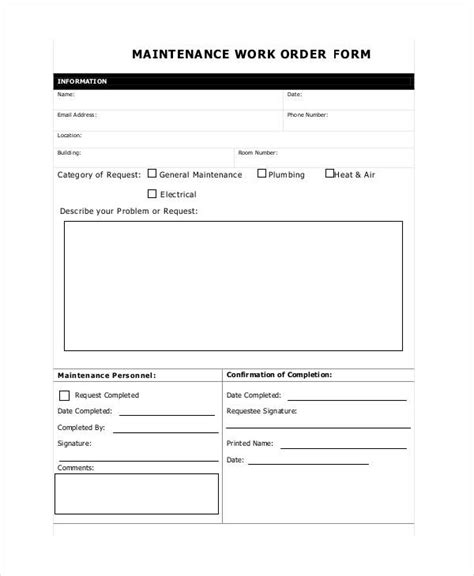 Free Work Order Forms In Pdf Excel Ms Word