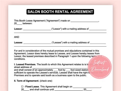 Salon Booth Rental Agreement Hair Salon Rental Agreement Barber Shop