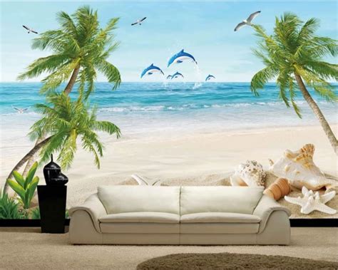 Beibehang Wallpaper Customize Beautiful Beach Blue Sky Coconut Tree