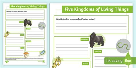 Five Kingdoms Of Living Things Fact File Template Twinkl