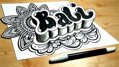 How To Draw 3d Name Doodle Art Bali On Paper Youtube