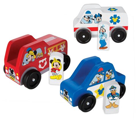 Melissa And Doug Disney Mickey Mouse Wooden Rescue Vehicles Play Set With