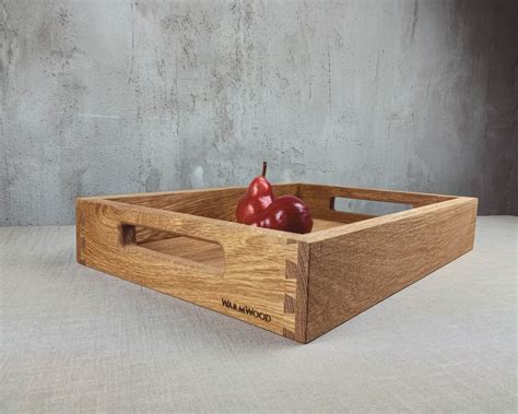Handcrafted Oak Wood Tray With Handles Breakfast Serving Etsy