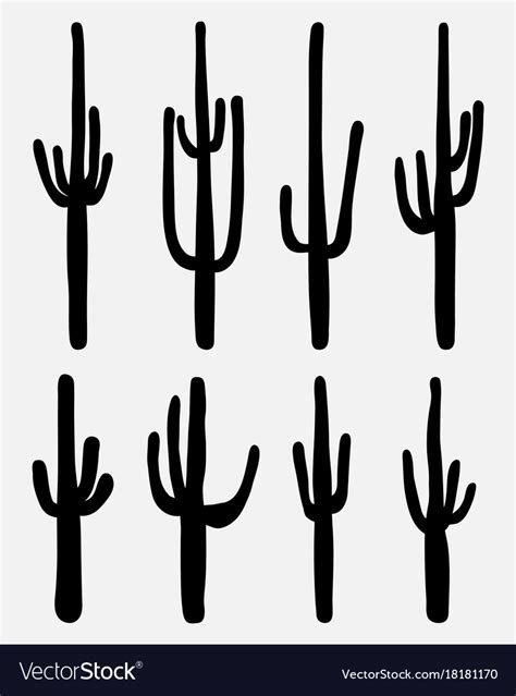 Black Silhouettes Of Cactus Royalty Free Vector Image