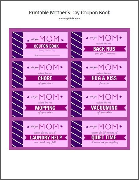 Printable Mothers Day Coupon Book Give Her A Day Off As A T