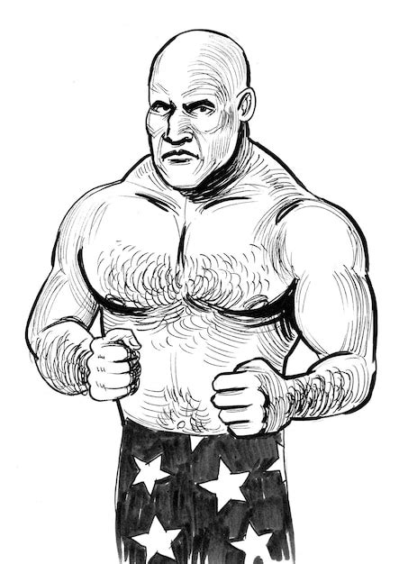 Premium Photo Strong Vintage Wrestler Ink Black And White Drawing