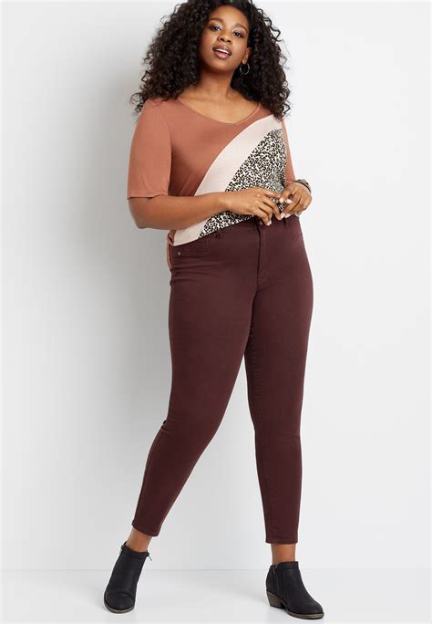 plus size high rise burgundy double button jegging made with repreve® plus size burgundy