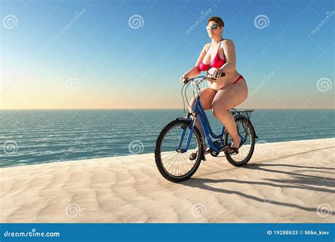 Overweight Woman Ride On Bike Stock Image Image 19288633