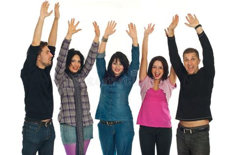 Happy People Raising Hands Stock Image Image Of Elegant 18033217