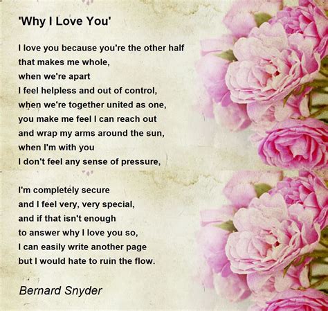 Why I Love You Poem By Bernard Snyder Poem Hunter
