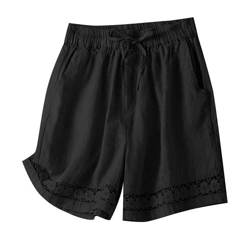 Womens Summer Lightweight Cotton Linen Shorts Comfy Relaxed Fit Lounge Short Pants Wide Leg