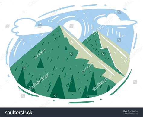 Green Mountain Landscape Vector Illustration Flat Stock Vector Royalty