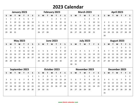 Yearly Calendar 2023 Free Download And Print
