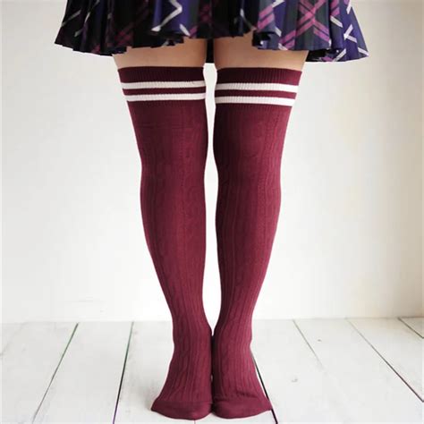 New Woman Stockings Winter Stripe Over Knee Socks Thigh High Cheap