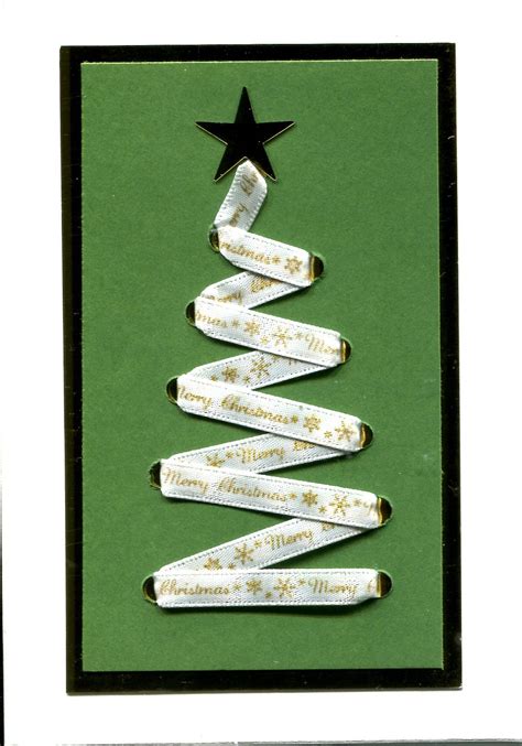 handmade christmas card laced ribbon christmas tree green on gold christmas tree cards