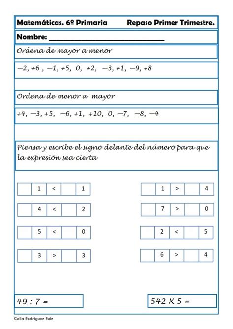 Ejercicios De Matemáticas Para Sexto De Primaria Matematica