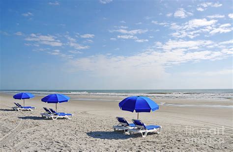 Row Of Beach Chairs With Blue Umbrellas Photograph By Mark Winfrey Fine Art America