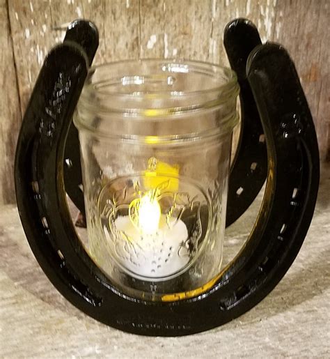 Horseshoe Candle Holder Authentic Horseshoes With Glass Jar Etsy