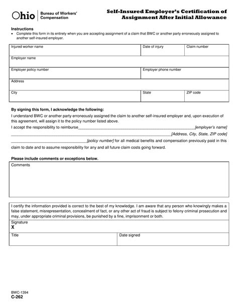 Form C 262 Bwc 1394 Fill Out Sign Online And Download Printable